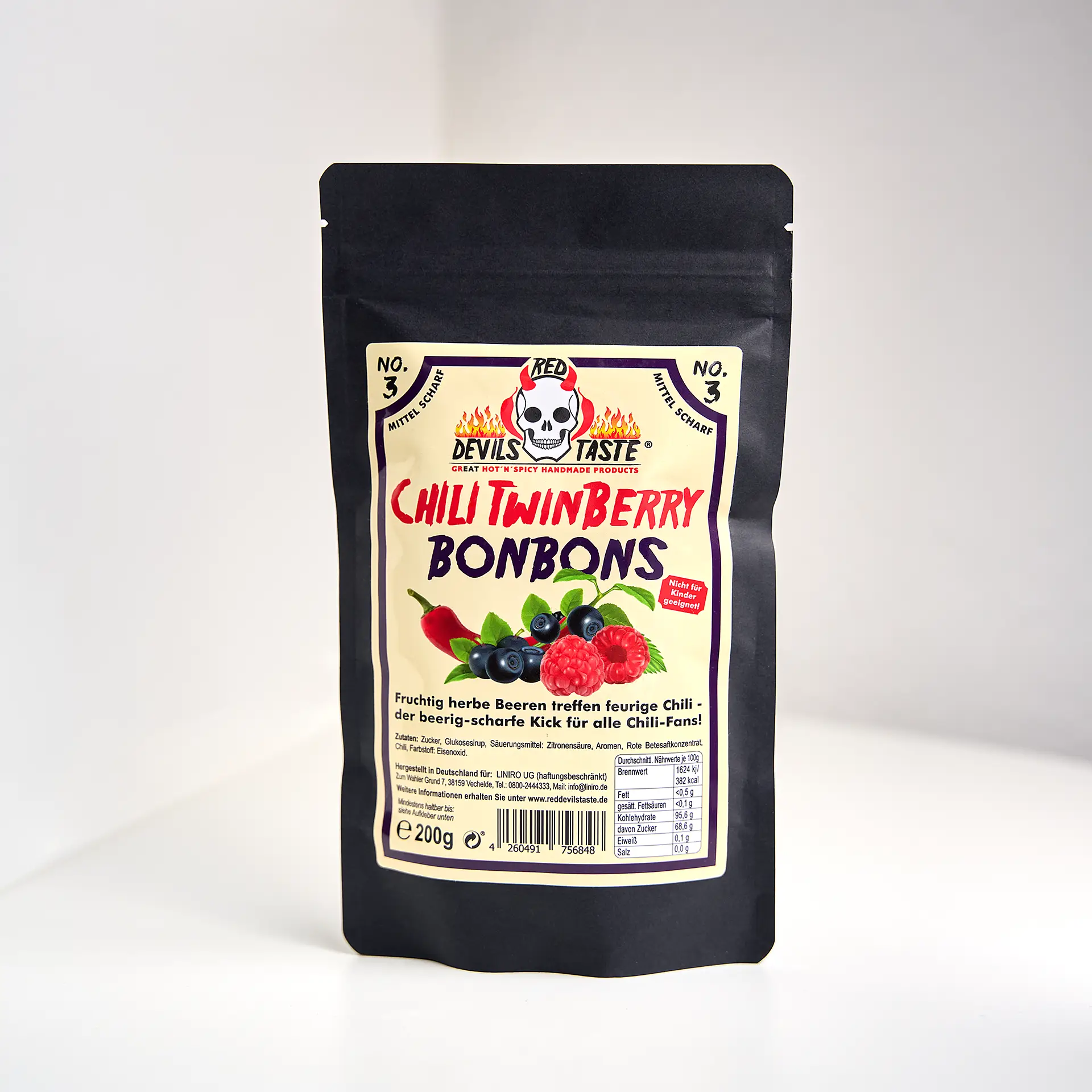 Red Devils Taste - Chili TwinBerry Bonbon - Blaubeere & Himbeere - scharf - 200g - Hotskala: 5